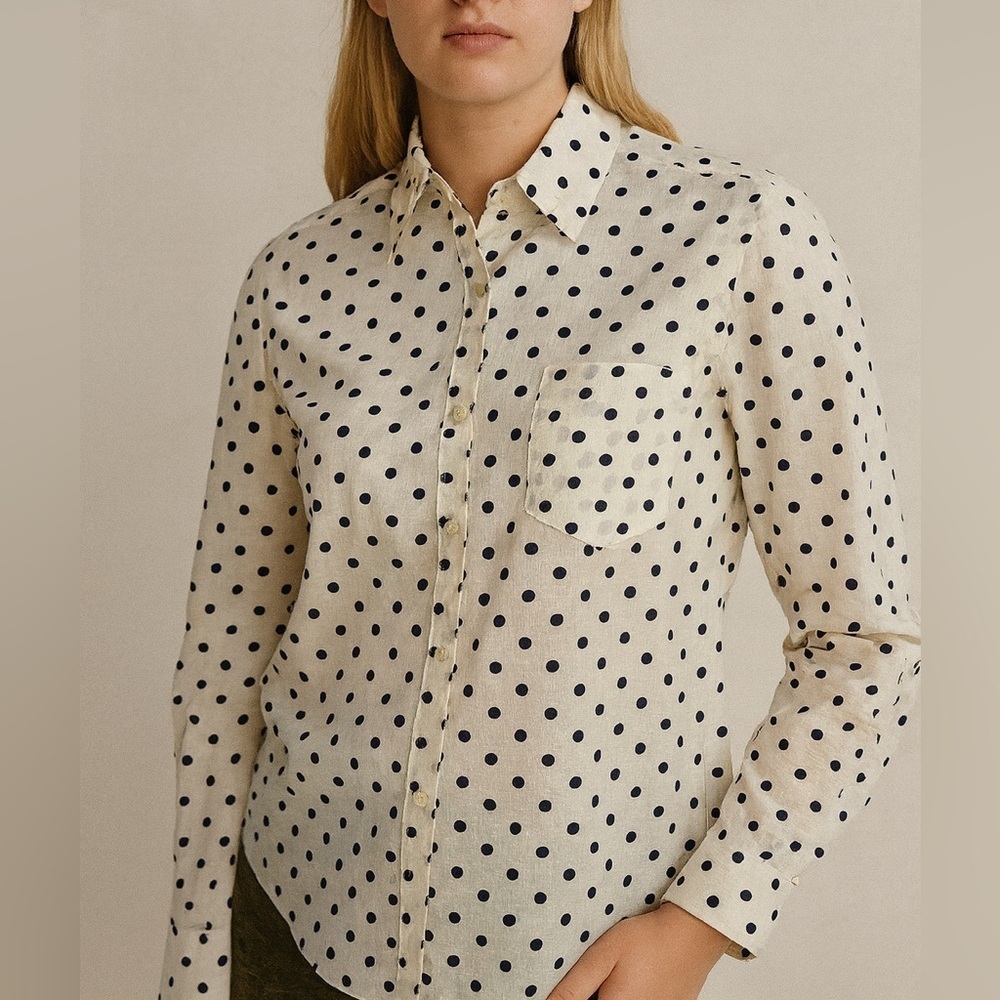 Authentic American Heritage Black Polka Dot Button-Down 100% Cotton Shirt (1007)